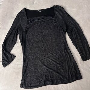Cable & Gauge Charcoal Gray sparkly square neck 3/4 sleeve top size small